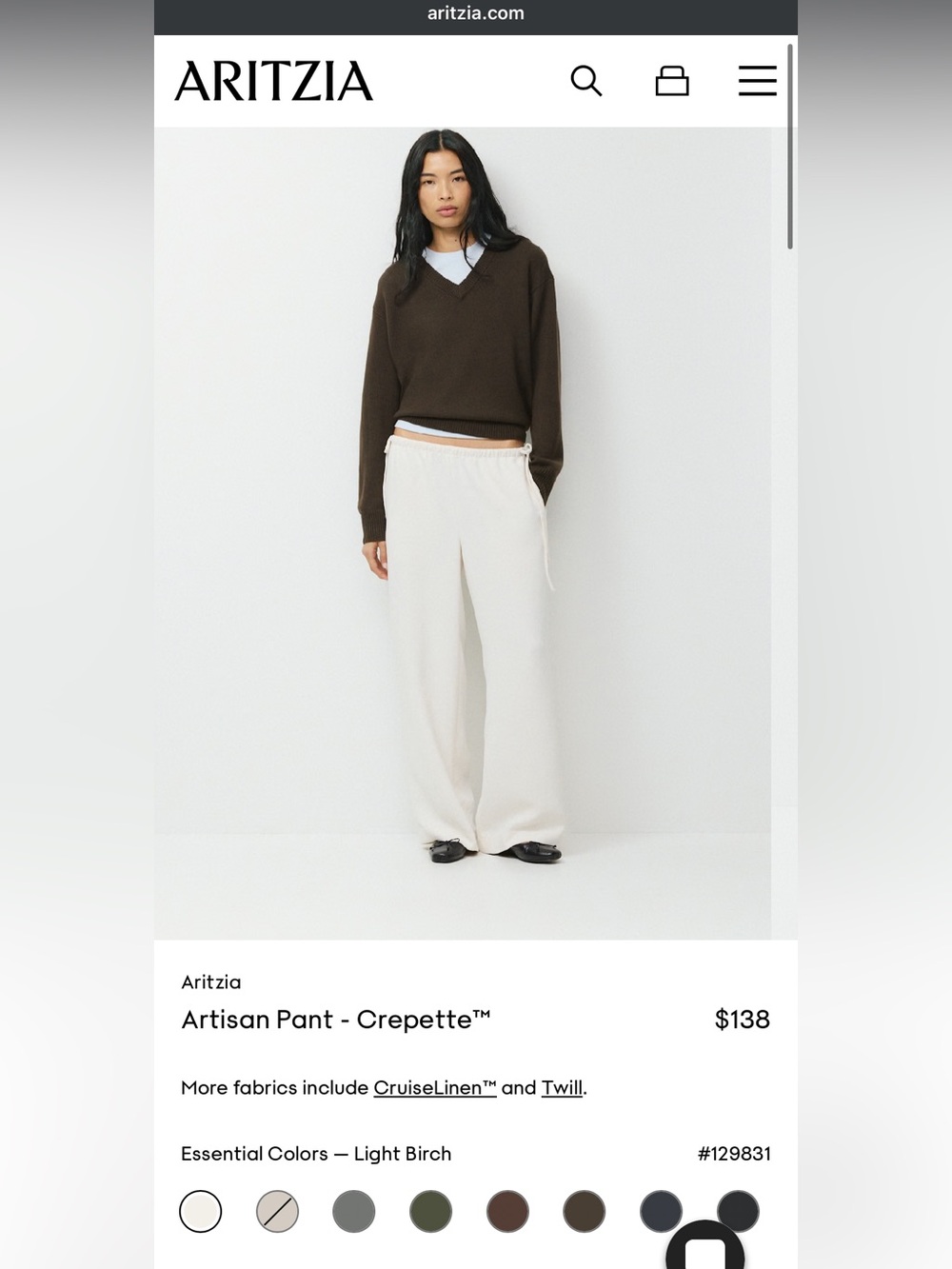 Aritzia The Artizian Pant - Light Bircv
